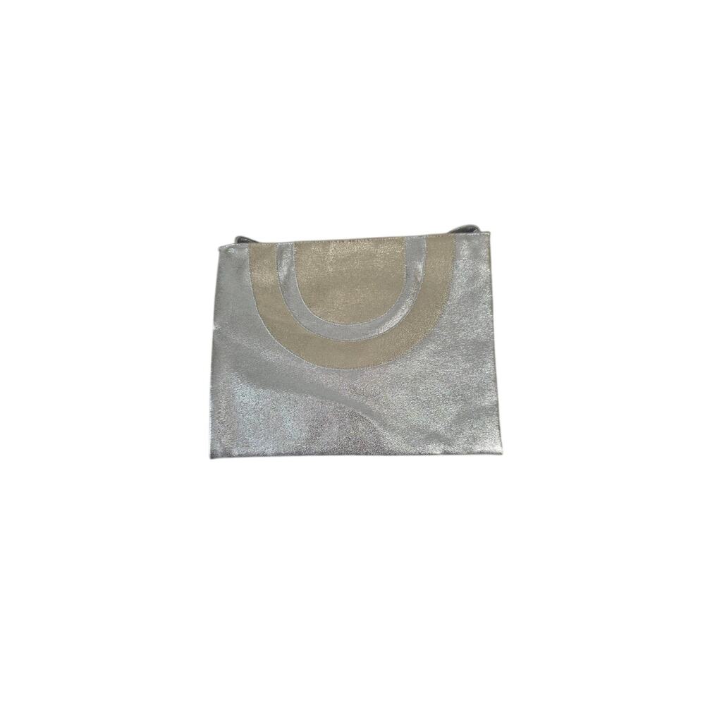 Vintage Ruth Saltz Pearlescent Silver Leather Clutch Handbag